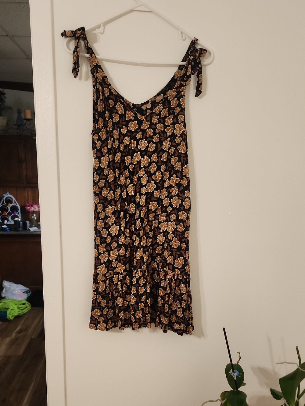 Rip Curl Black Floral Slip Dress with Brown and Tan Blooms